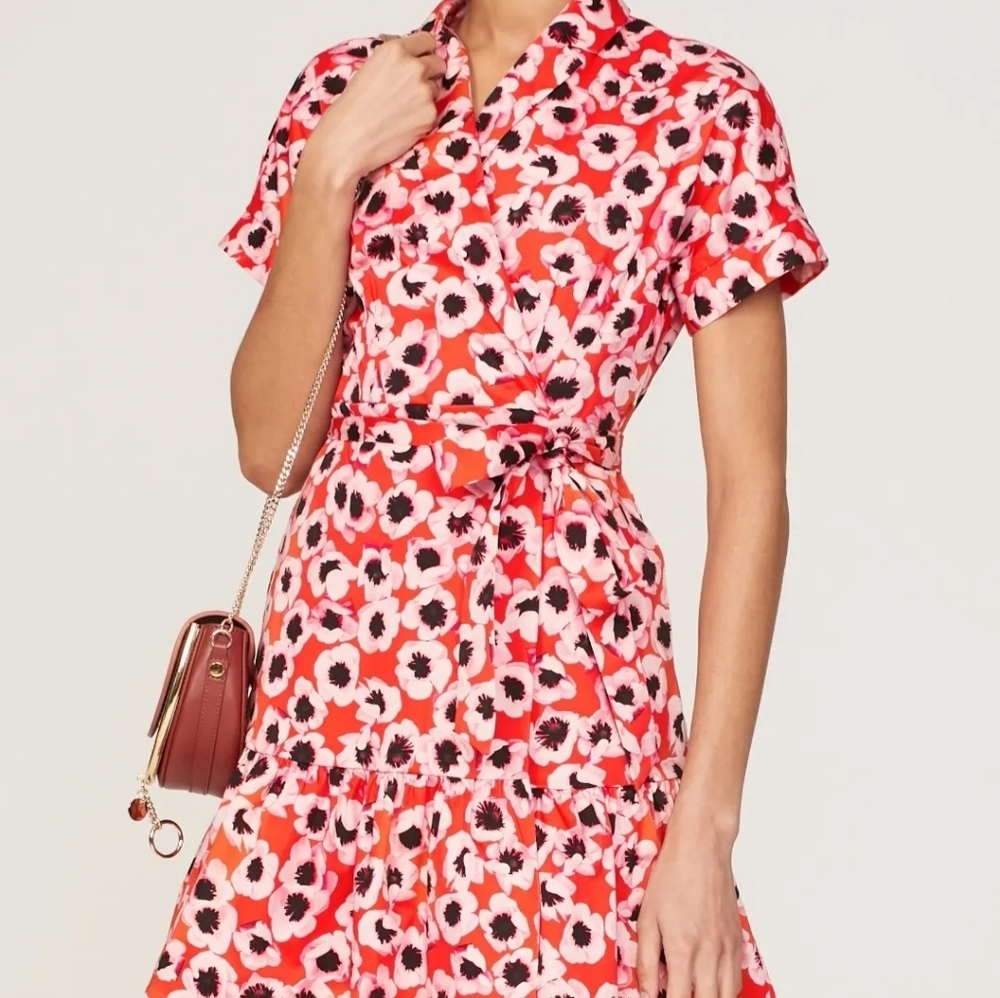 Orange  Floral Tie Waist Mini Dress